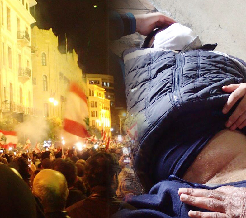 （左）ＮＨＫ放送「ＢＳ１スペシャル　レバノンからのSOS 〜コロナ禍追いつめられるシリア難民〜」ロケハン時　ベイルートのデモ　（右）臓器売買したレバノンのシリア難民