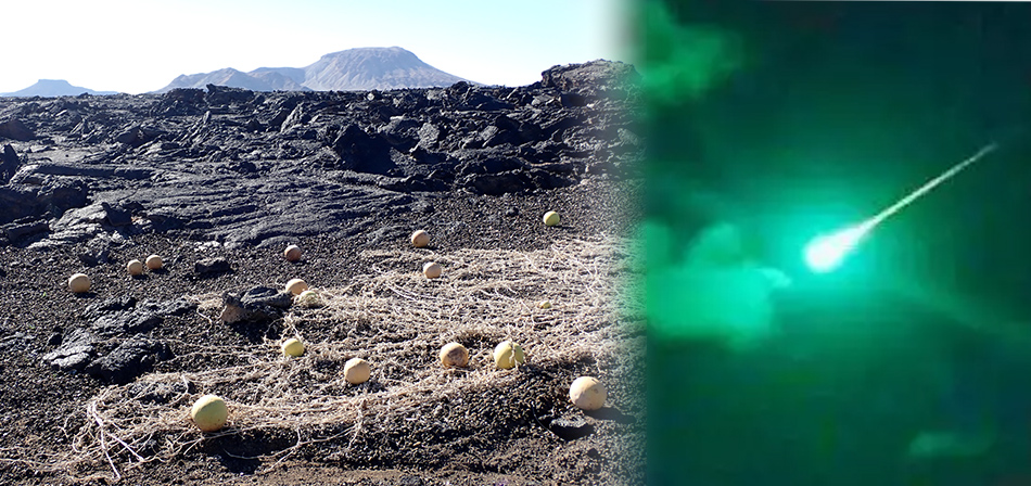 真っ黒な地面と謎の白い球が織りなすサウジアラビアの不思議な景色　／　シリアやトルコで目撃された神秘的な緑色の隕石の光